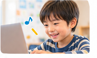 小学1年生がパソコンでプログラミングを楽しむイメージ